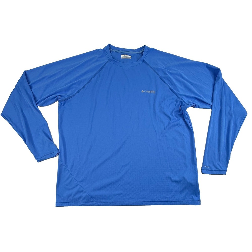 Columbia PFG Terminal Tackle Long Sleeve Shirt Blue Mens L Omni-Shade Thumbholes